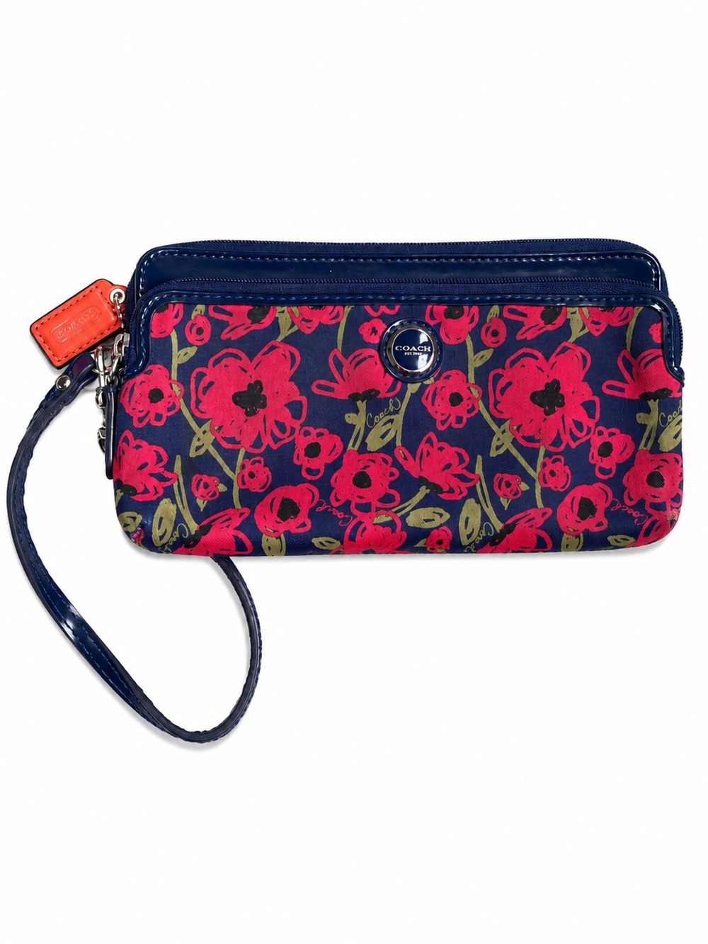 Coach Poppy Navy Floral Wristlet with hang tag